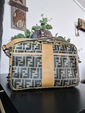 Vintage Fendi FF Logo Brown & Tan Crossbody Messenger Bag